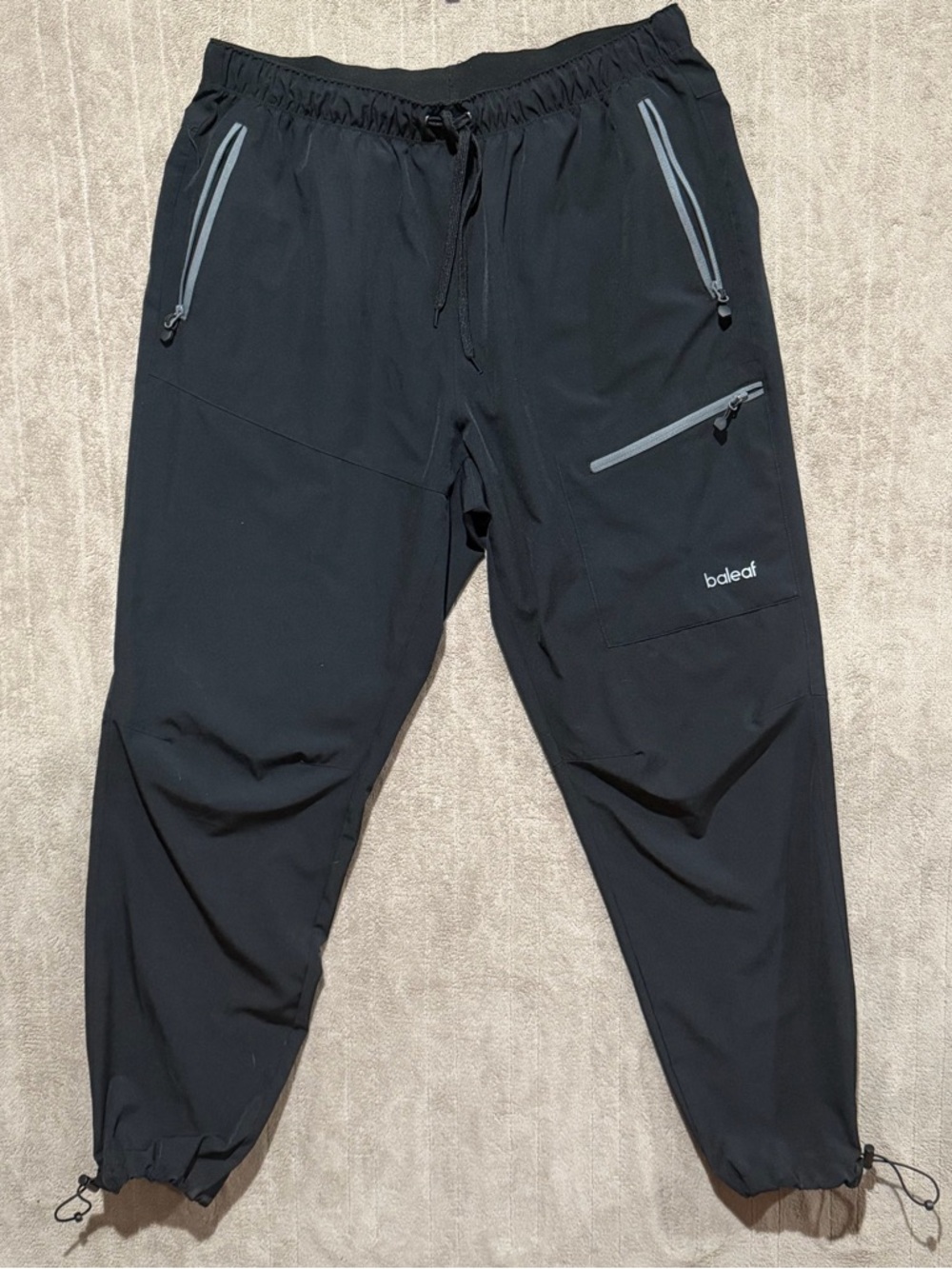Baleaf Track Pants Mens XL Black Running Hiking Zip Pockets Elastic Drawstring